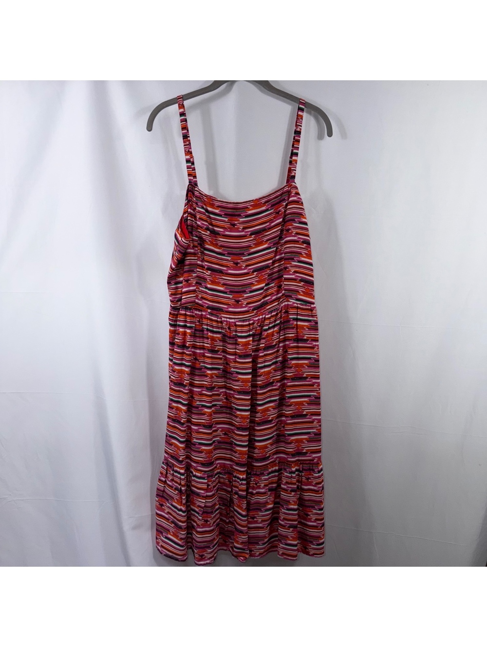 LOFT Striped Tiered Midi Dress Size 12 Pink Red